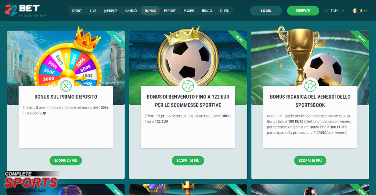 22Bet casino con deposito minimo 1 euro