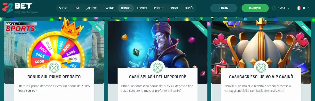 22Bet casino online senza registrazione