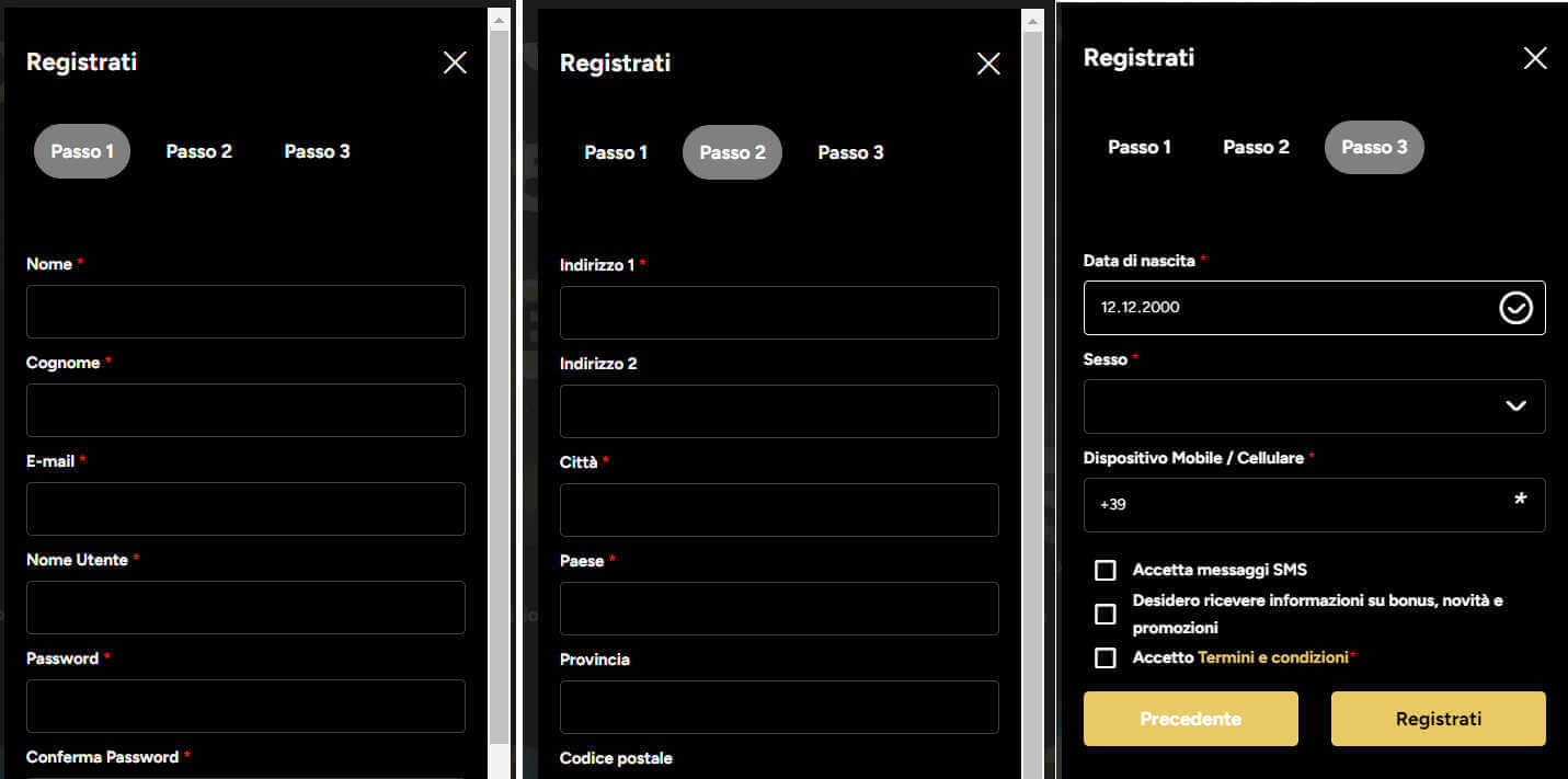 Registrazione dei Midas Casino