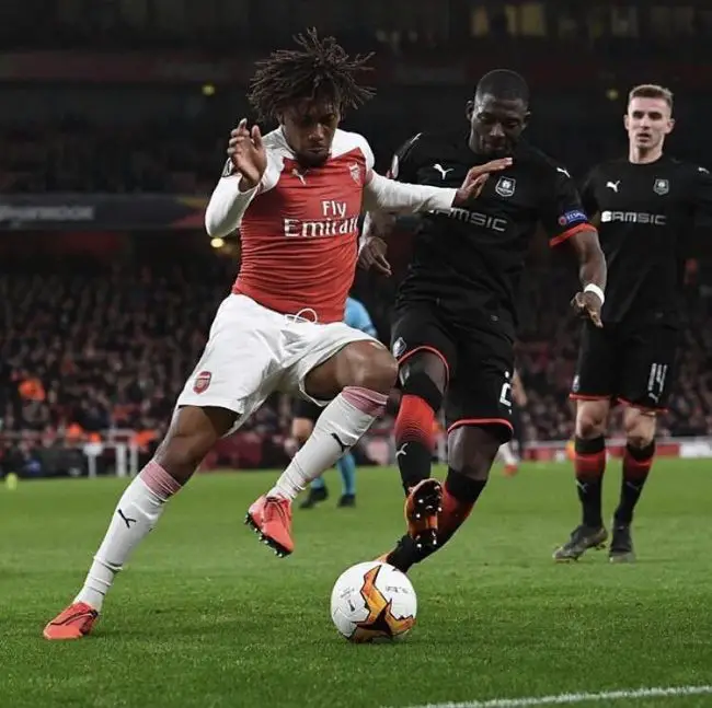 Iwobi celebrates Arsenal's Europa League Feat