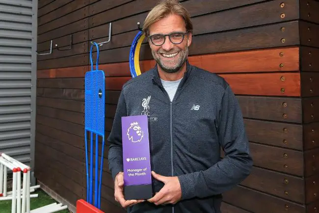 Klopp Wins EPL Manager Of The Month Award