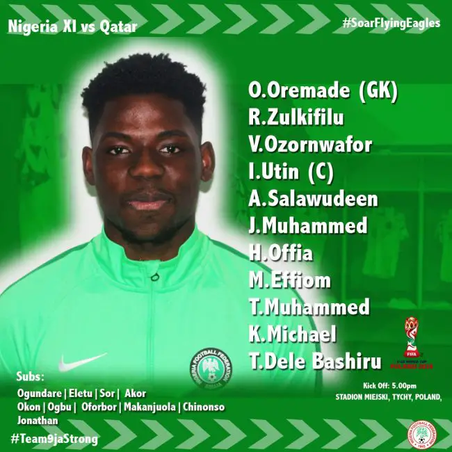 Aigbogun Lists Dele-Bashiru,Offia Ofoborh In Starting XI Vs Qatar