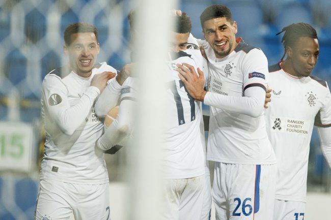 Balogun Celebrates Rangers Europe League Win Against Lech Poznan