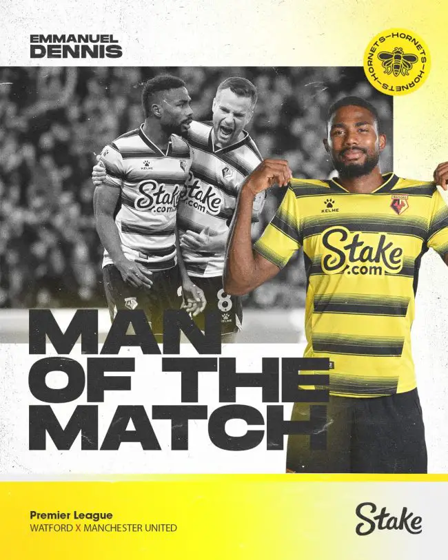 Dennis Named Man Of The Match In Watford's Win Vs Man United