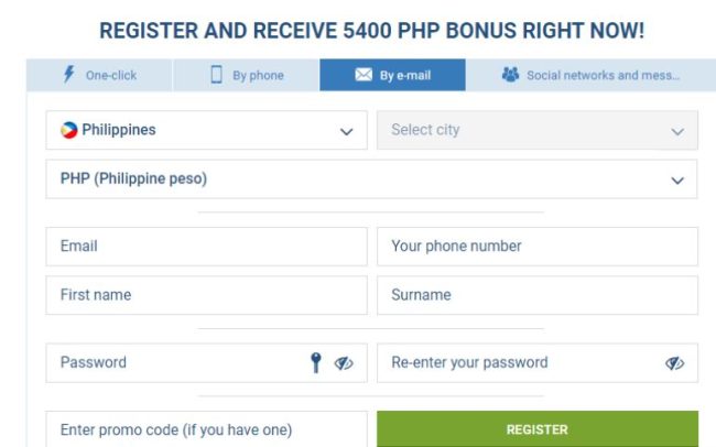 1xbet philippines sign up email