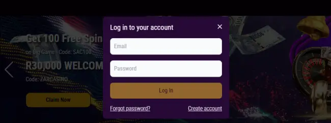 How to login zar casino