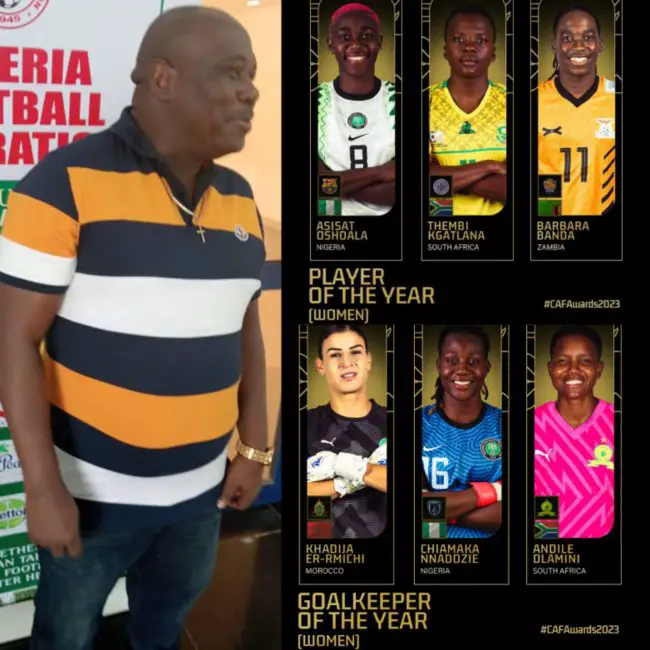 justin-madugu-super-falcons-caf-awards-2023-asisat-oshoala-chiamaka-nnadozie-deborah-abiodun