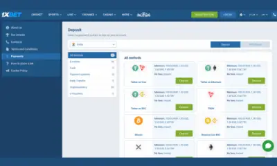 1xbet india payment methods