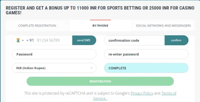 22Bet registration by Phone