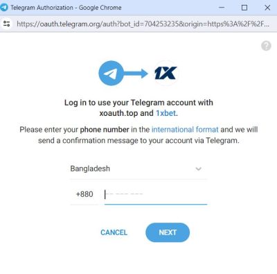 1xbet telegram registration