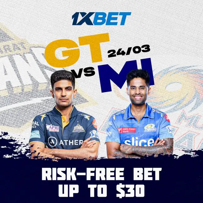 GT vs MI 1xbet free bet