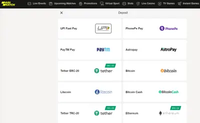 Parimatch Deposit Methods