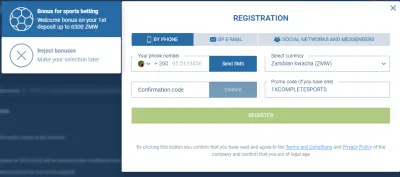 1xbet zambia registration by phone