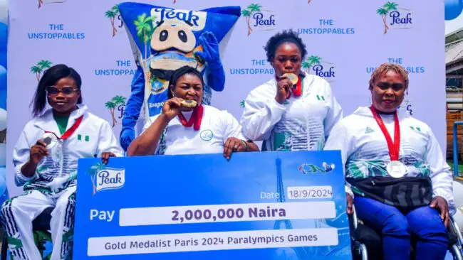 peak-milk- Nigerias-para-powerlifting- team-paris-2024- paralympics-onyinyechi-mark- folashade- oluwafemiayo-esther- -nworgu-bose- omolayo