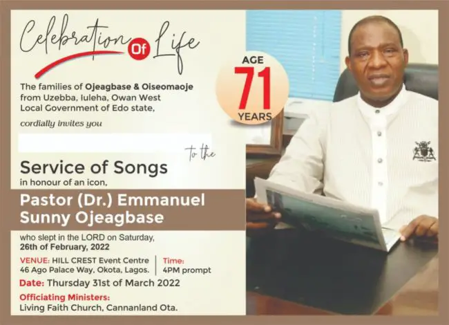 PASTOR (DR.) EMMANUEL SUNNY OJEAGBASE